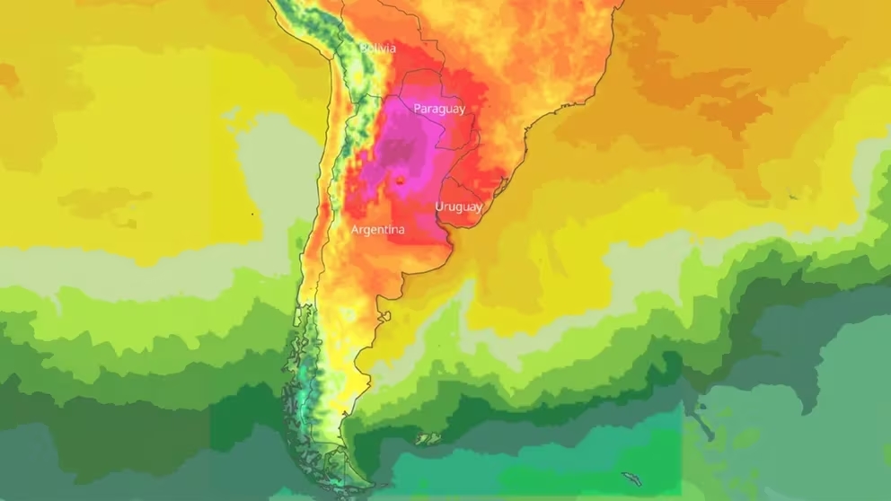 Argentina tendrá un pico de temperaturas altas este sábado y podría repetirse el miércoles. (Crédito: Meteoblue) 