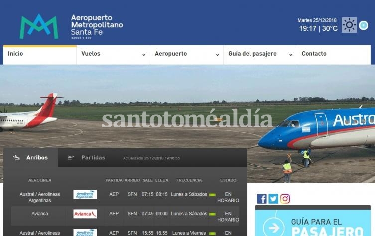 La nueva página web del Aeropuerto Metropolitano. 