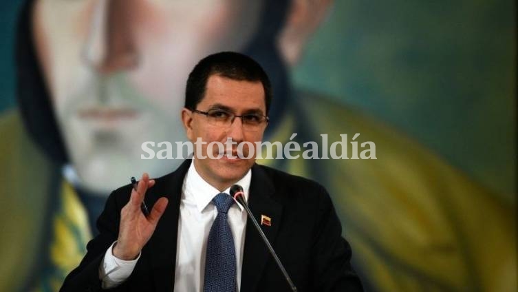 El canciller venezolano, Jorge Arreaza durante una conferencia de prensa en el Ministerio de Relaciones Exteriores de Venezuela. Caracas. (Federico Parra / AFP)