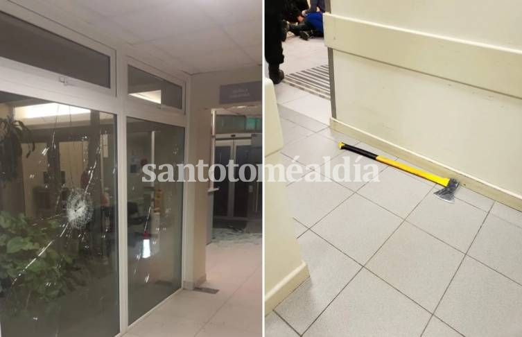 Un hombre fuera de sí entró a una clínica en Ushuaia y rompió a hachazos la sala de guardia