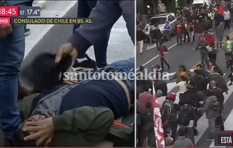 Brutal agresión a periodistas en la marcha hacia el Consulado de Chile