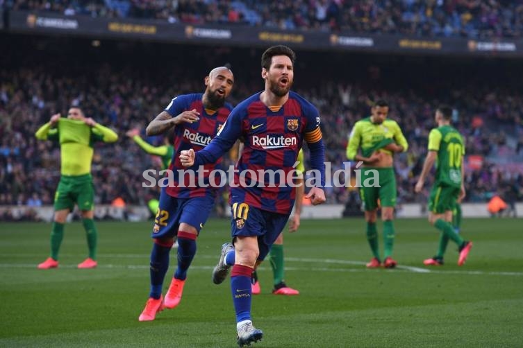 Messi festeja. Barcelona ganó 5-0. (Foto: Olé)