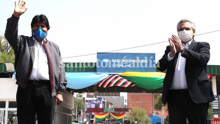 Evo Morales durante el acto que compartió con Alberto Fernández.